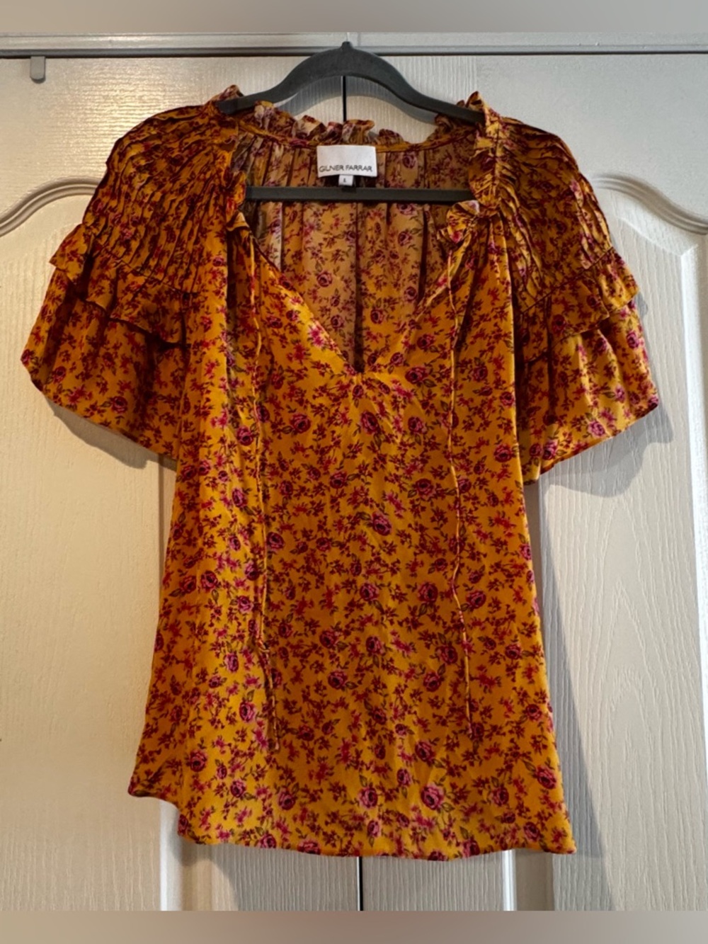 Gilner Farrar by Anthropologie Orange & Pink Floral Short Sleeve Blouse - Size L